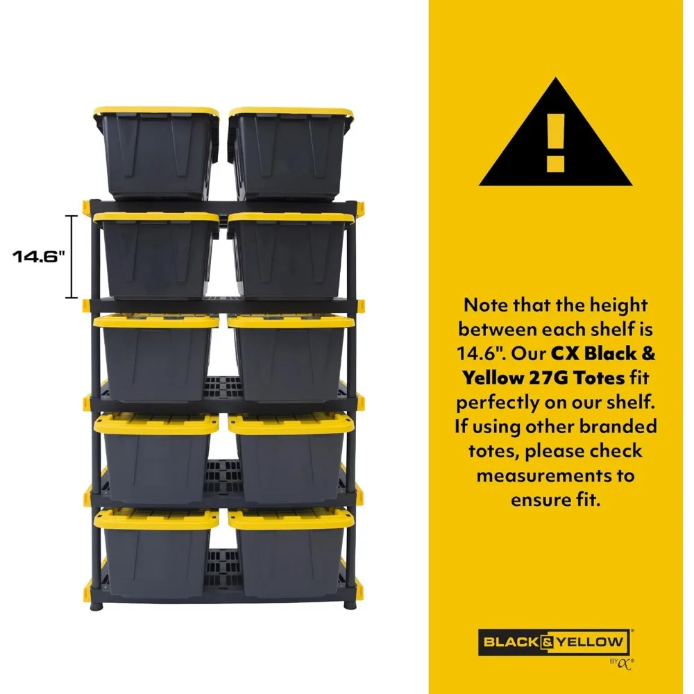 Heavy-Duty 5-Shelf Plastic Storage Unit, 200lbs Capacity, 72H x 48W x 20D, Suitable for Indoor and Outdoor Organization