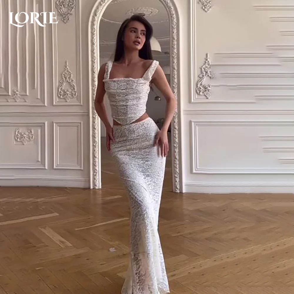 LORIE Graceful Lace Beach Wedding Dresses 3D Floral Appliqued Two Pieces Mermaid Bridal Gown Bobycon vestido de novia Customized