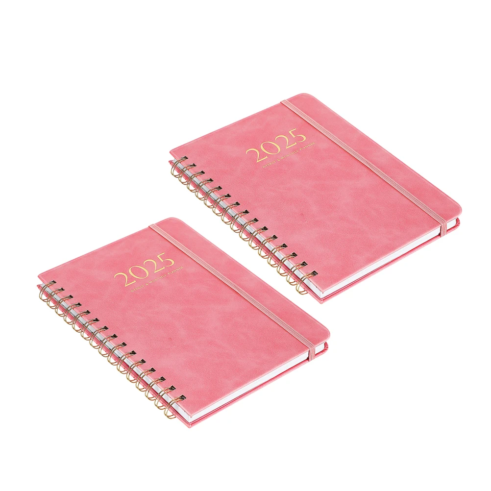 

2pcs Planner Notebook 2025 Stylish Pink Schedule Diary Writing Notepad Office Student Creative Agenda Weekly Calendar Task