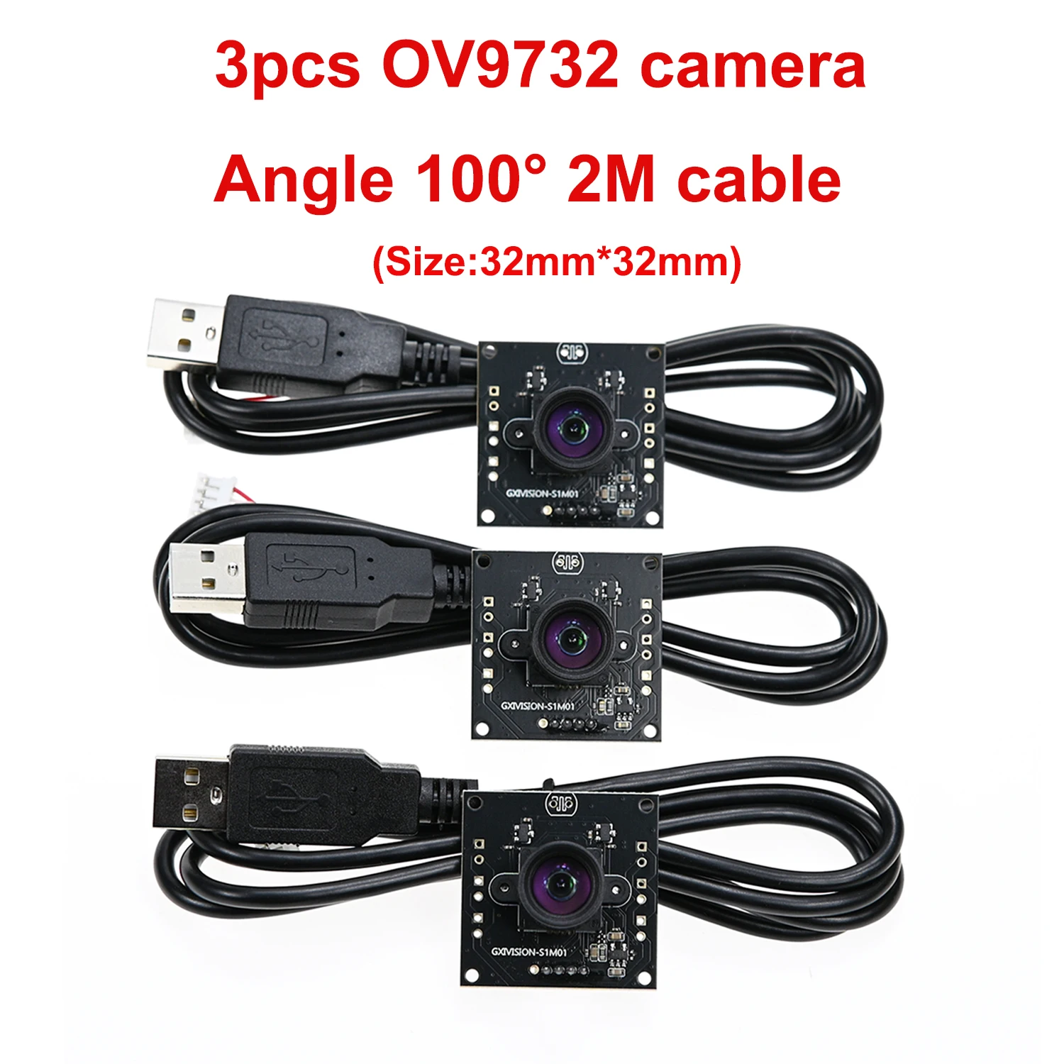 GXIVISION OV9732 30FPS 2M Kabel 100 graden USB-cameramodule, 3 stuks OV2735/IMX179/OV2710 Webcam-compatibel voor Autodarts.io scoreberekening
