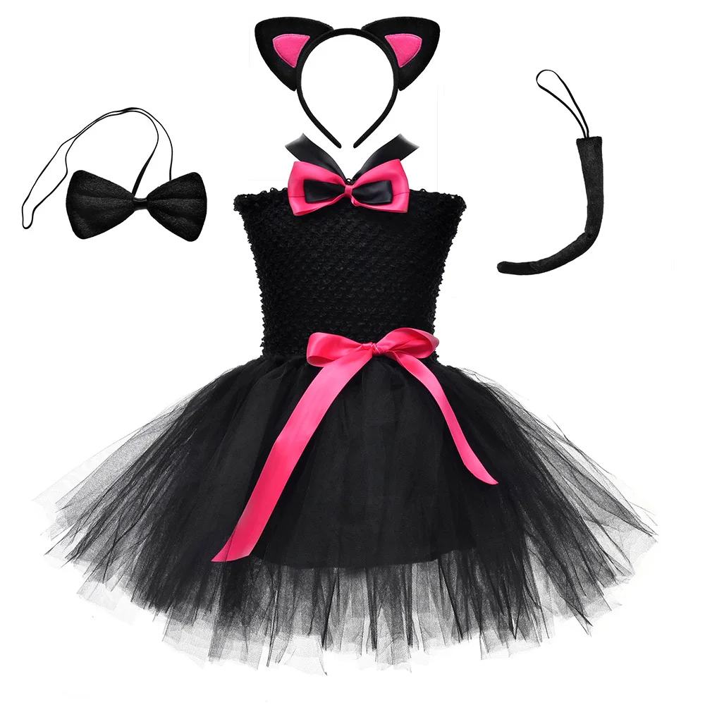 Black Cat Costume For Baby Girls Animal Tutu Dress Kids Cosplay Pet Birthday Party Children Halloween Outfit