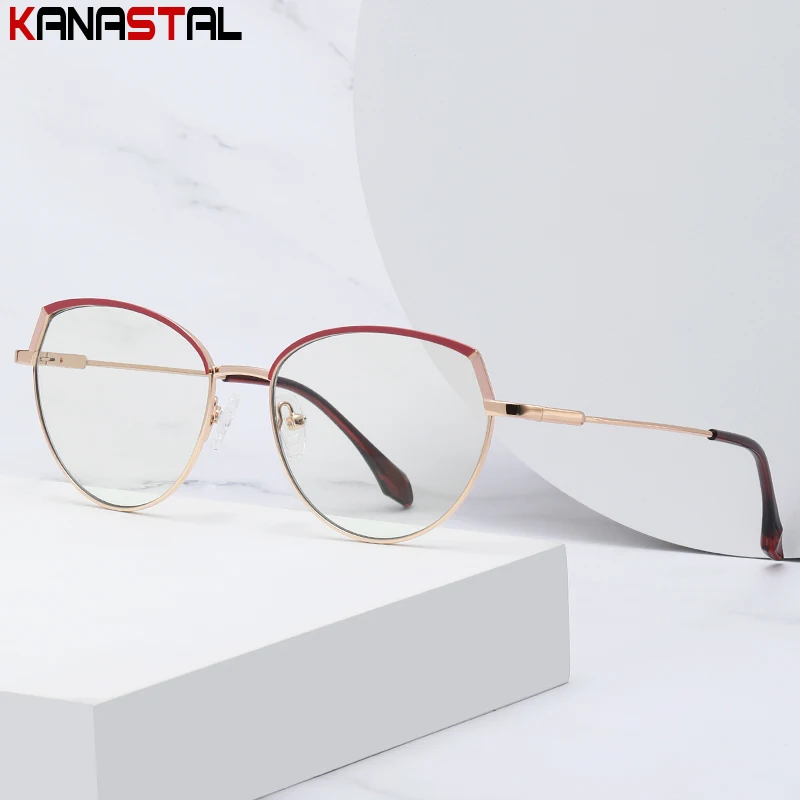 Women's Blue Light Blocking Reading Glasses Metal Bicolor Men Computer Cat Eyeglasses Frame Optical Lens Prescription Eyewear