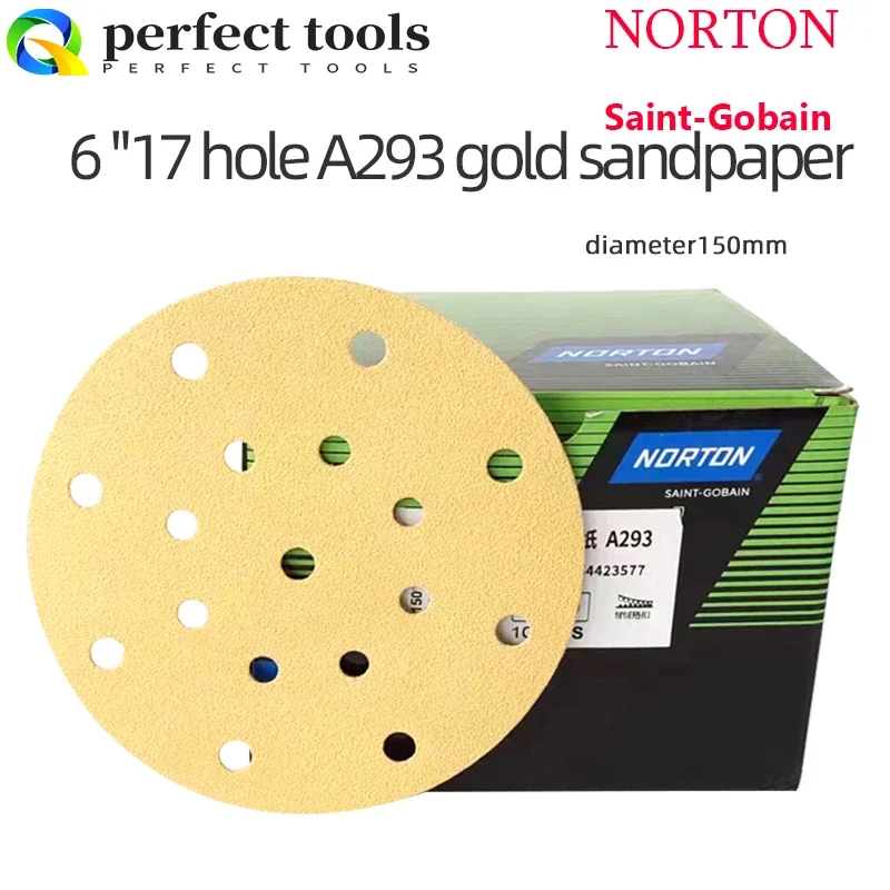 Saint-GobainNORTON 6 Inch 17-hole Dry Grinding Sandpaper Car Putty Grinding Polishing Flocking Sandpaper 80-500grit