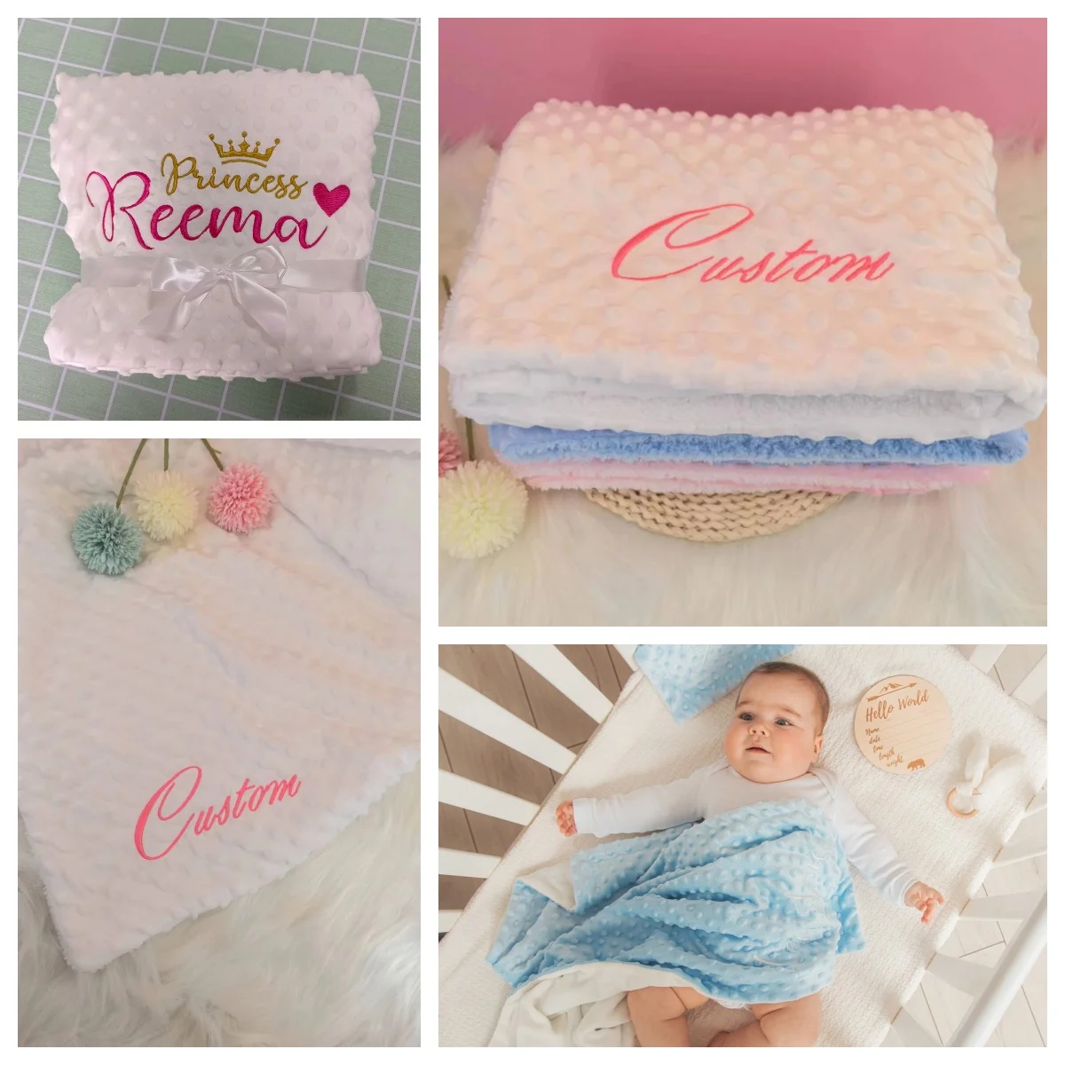 

Name Personalised Bubbled Fleece Baby Blanket DIY Custom Toddler Crib Bed Stroller Swaddle For Newborn Birthday Gift Present