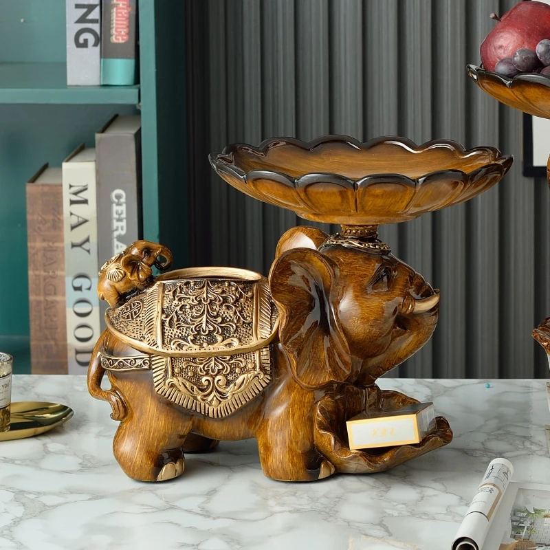 

European Style Lucky Elephant Pumping Tissue Box Creative Decoration Living Room Resin Fruit Bowl Dried Fruit Snack Plates