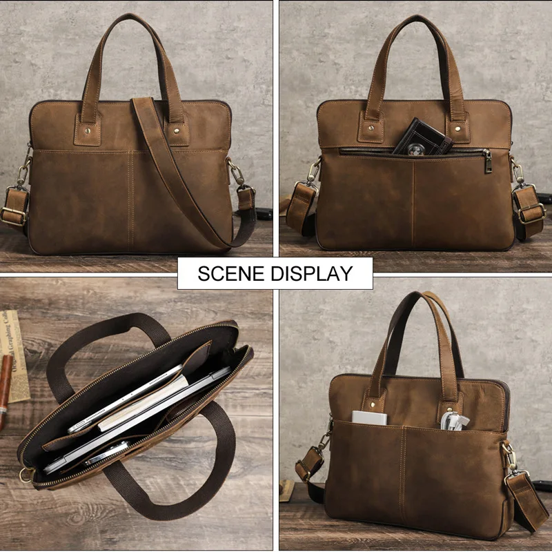 Fashionable British Style Cowhide Business Briefcase Suitable 15.6-inch Laptop Large Men File Genuine Bag Leather Briefcases Men