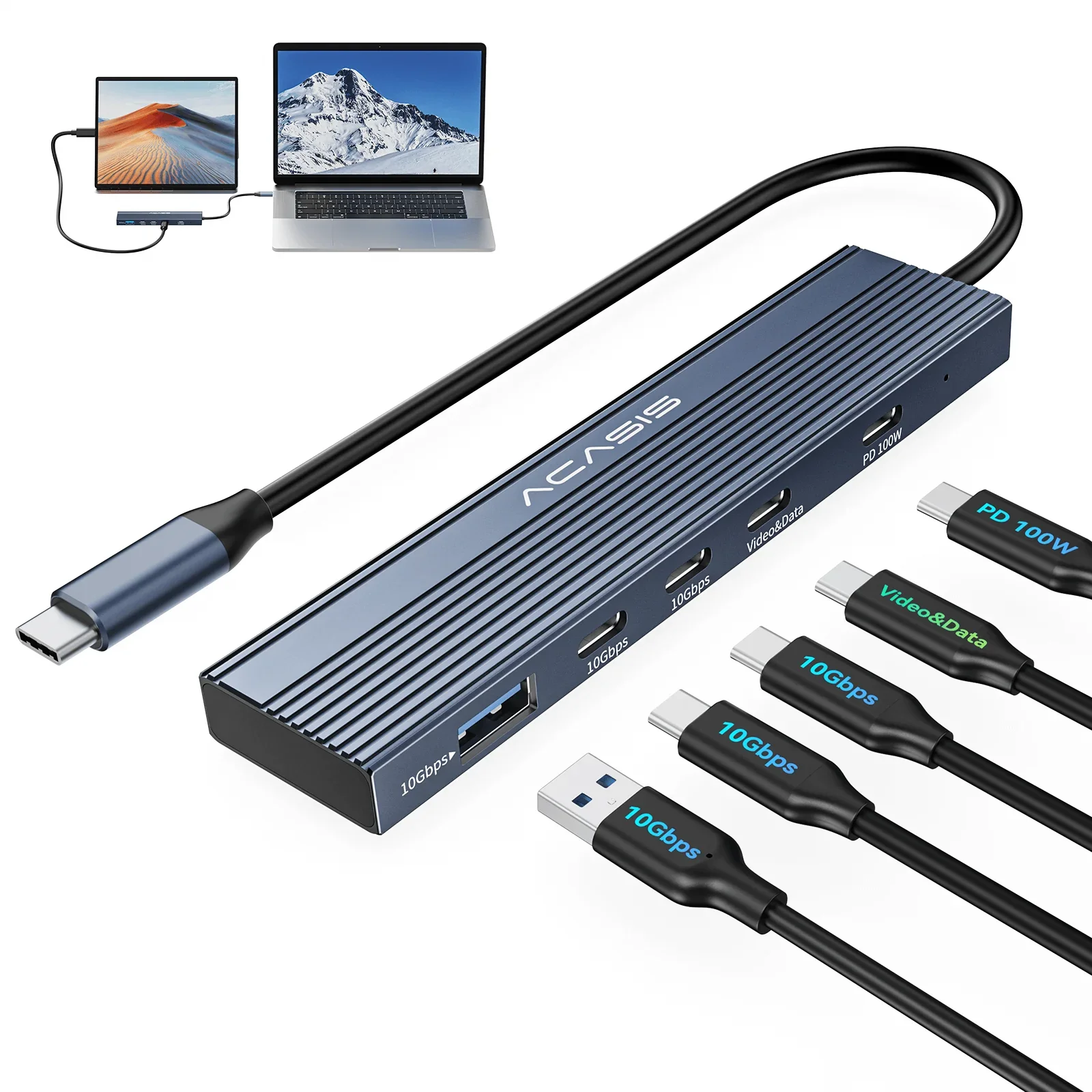 Acasis 10Gbps USB-C Hub Docking Station 4K/60HZ USB-C Video Output PD 100W Input 2*USB-C 3.2 USB A for Macbook/Dell XPS