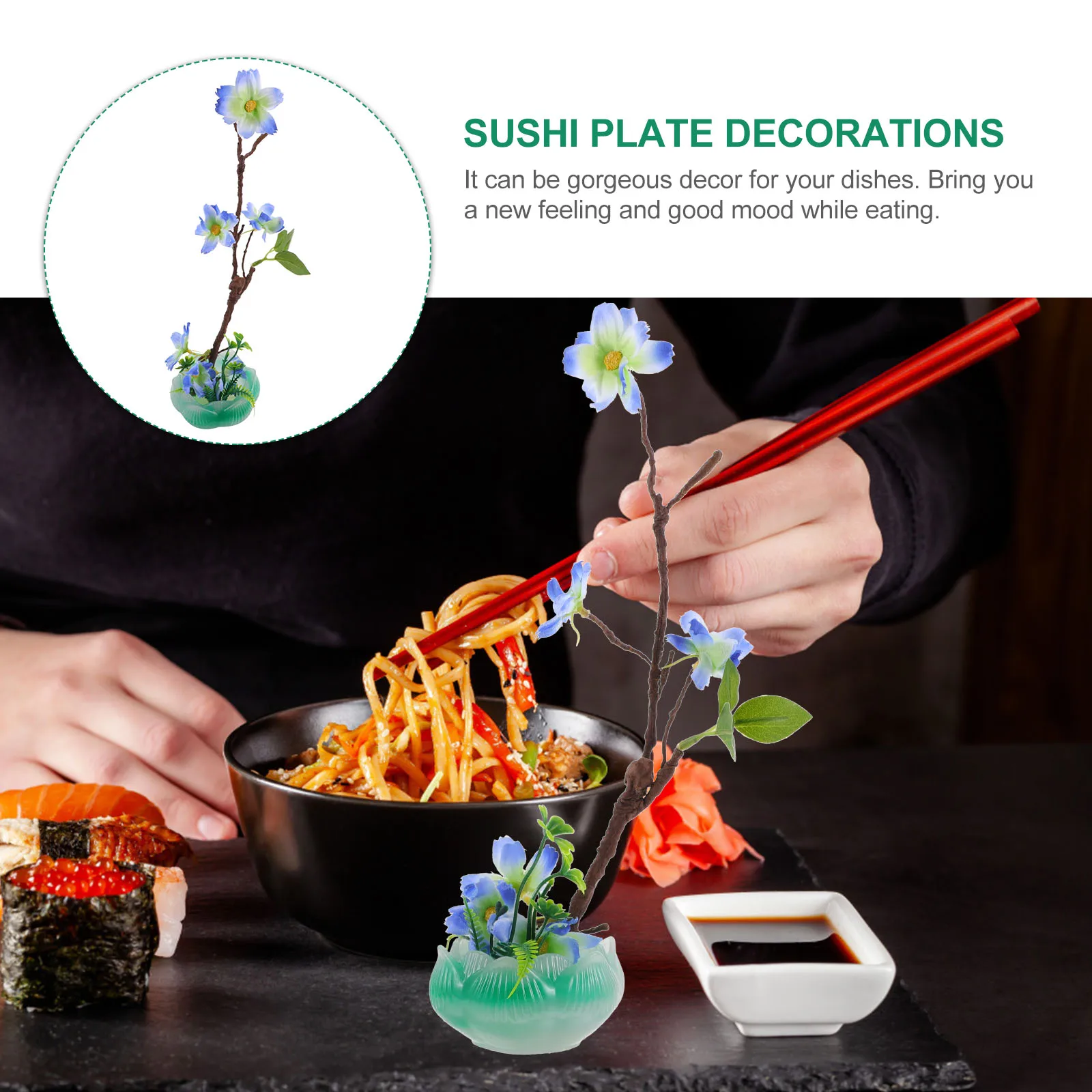 

1pc Simulation Flower Decor Sushi Plate Cold Dish Sashimi Decoration Fake Flower Craft Restaurant Ornament Foggy Atmosphere