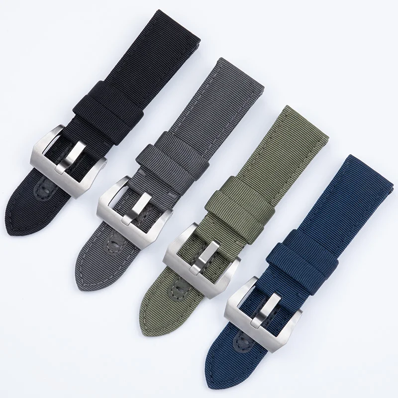 النايلون المنسوجة قماش حزام الساعات 24 مللي متر ل بانيراي حزام ل Luminor PAM01118 441 111 أسود أزرق أخضر رمادي حزام (استيك) ساعة سوار