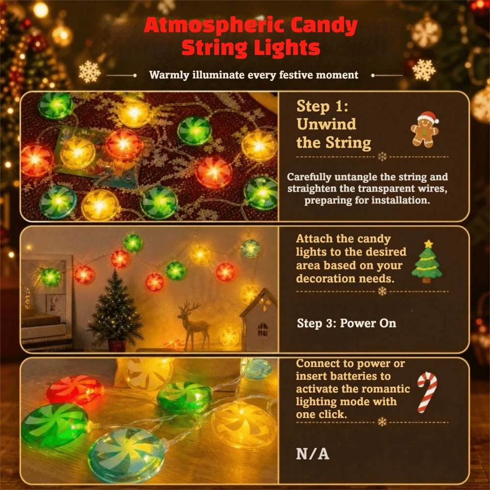 LED Christmas String Lights Cute Christmas style Santa Snowman Lights Windmill Design Round Candy Shape Christmas Tree Hangings