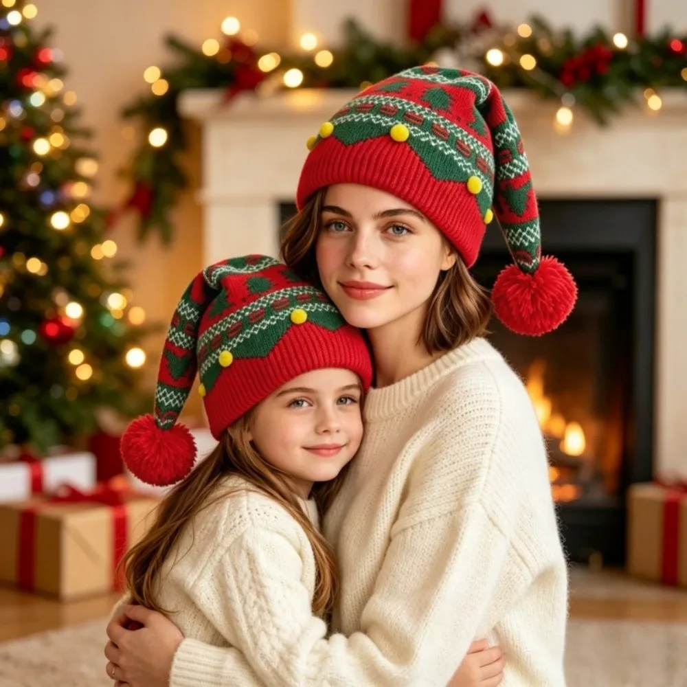 Jacquard Christmas Hat Warm Christmas Tree Knitted Wool Cap Gift Red Green Patchwork Color Christmas Knitting Hat Party Supplies