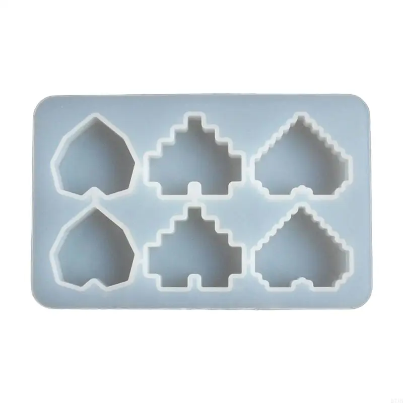 

37JB 6 Cavity Heart Resin Molds Pixel Silicone Keychain Mold for Epoxy Resin Casting Molds Crystal Love-Shaped Molds