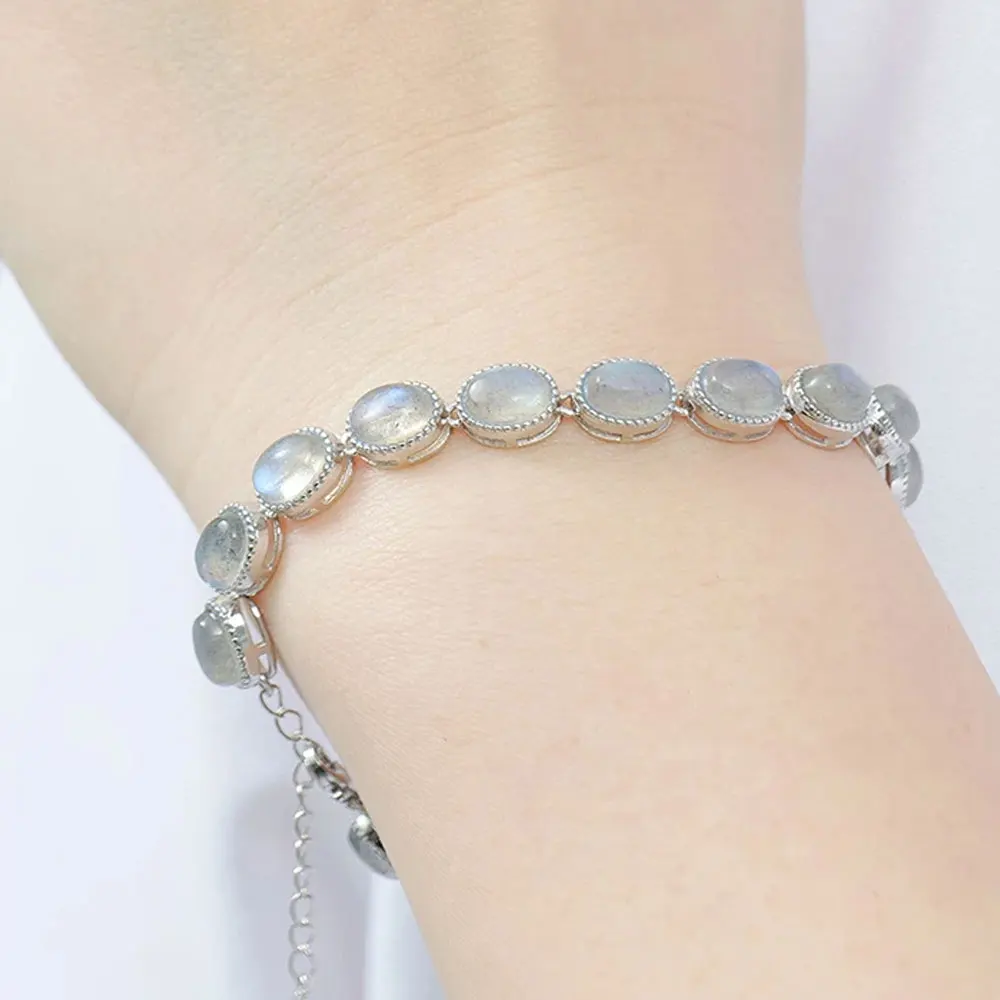 17 natural amethyst/moonstone/garnet 925 sterling silver women's bracelet with adjustable chain design jewelry birthday gift