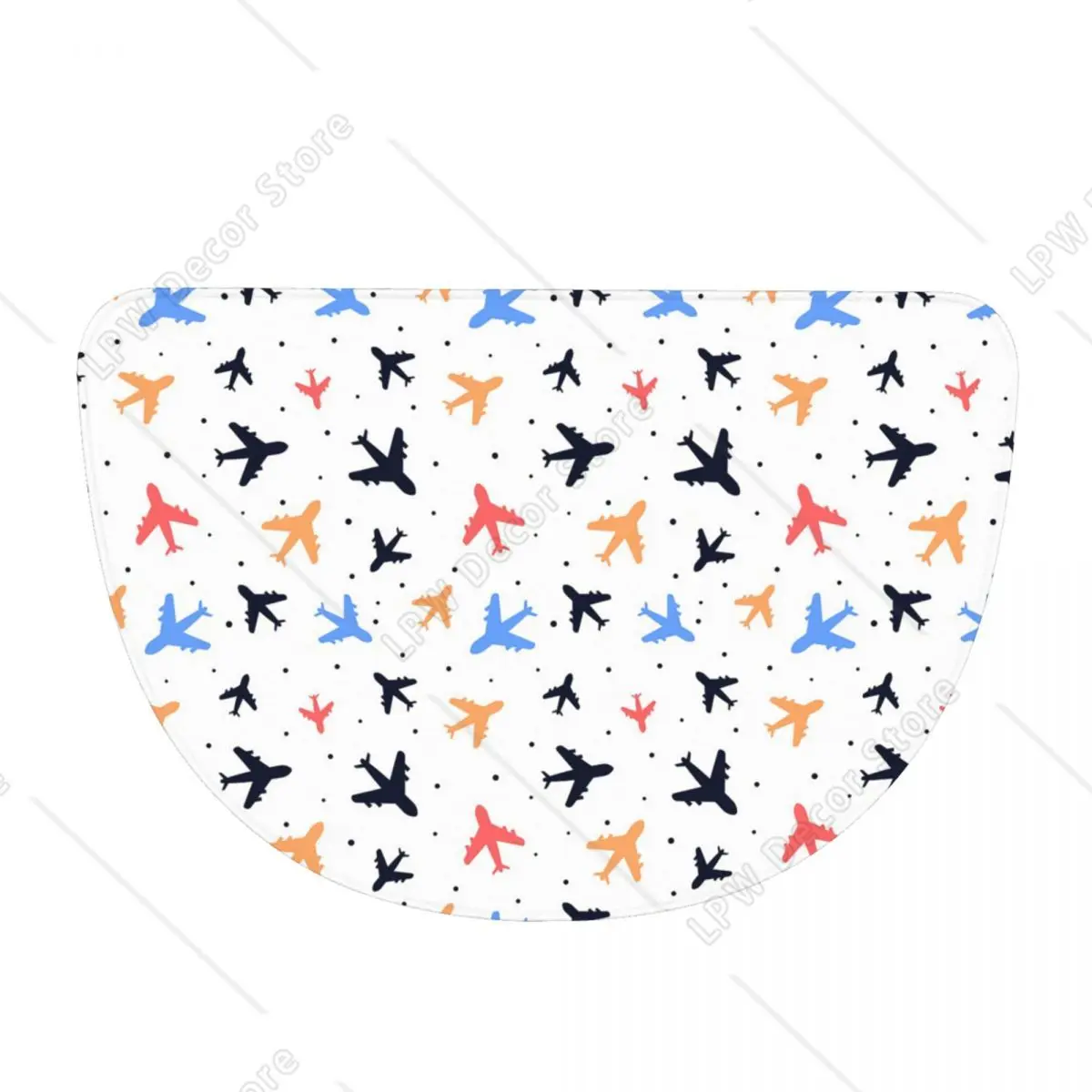 Random Airplanes Pattern Aviation Fighter Pilot Soft Half Round Doormat Non Slip Bathroom Mat Absorbent Floor Carpet for Garage