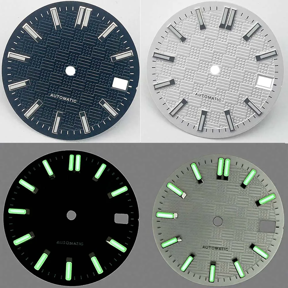 

NH35 Dial Green Luminous Single Calendar Replacement Black/White 28.5mm Watch Dial for NH35A 4R35 Movement