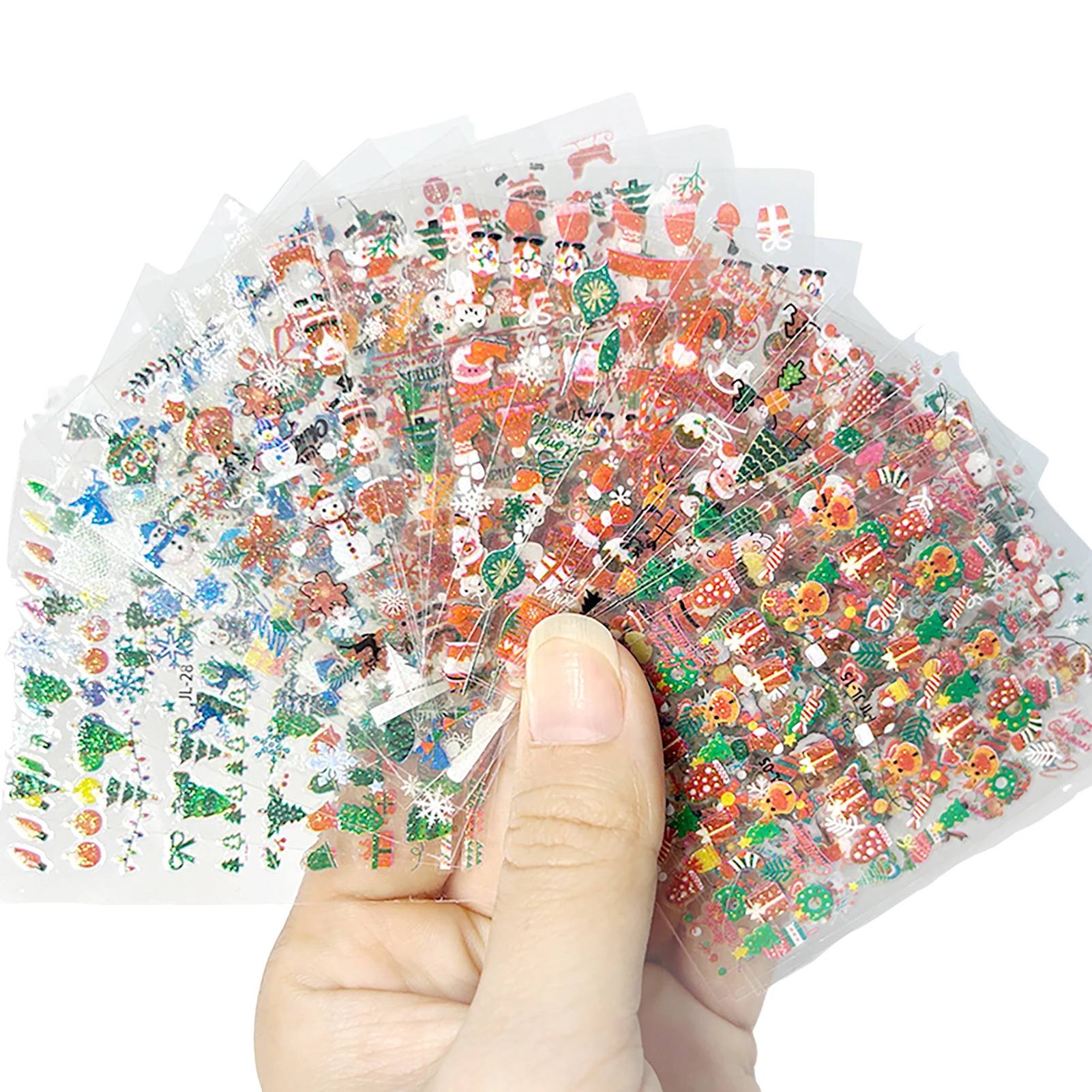 Adesivi per unghie natalizi 3D Glitter Fiocco di neve Renna Decalcomanie per nail art 30 disegni misti Applicare manicure per feste festive Regalo fai da te