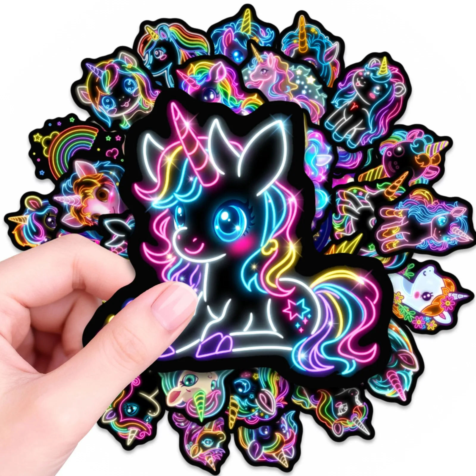 50 Stück Cartoon Neon-Stil Einhorn Regenbogen Pferd Aufkleber Buch DIY Skateboard Gepäck Koffer Dekoration Graffiti Sticker – Detail 8