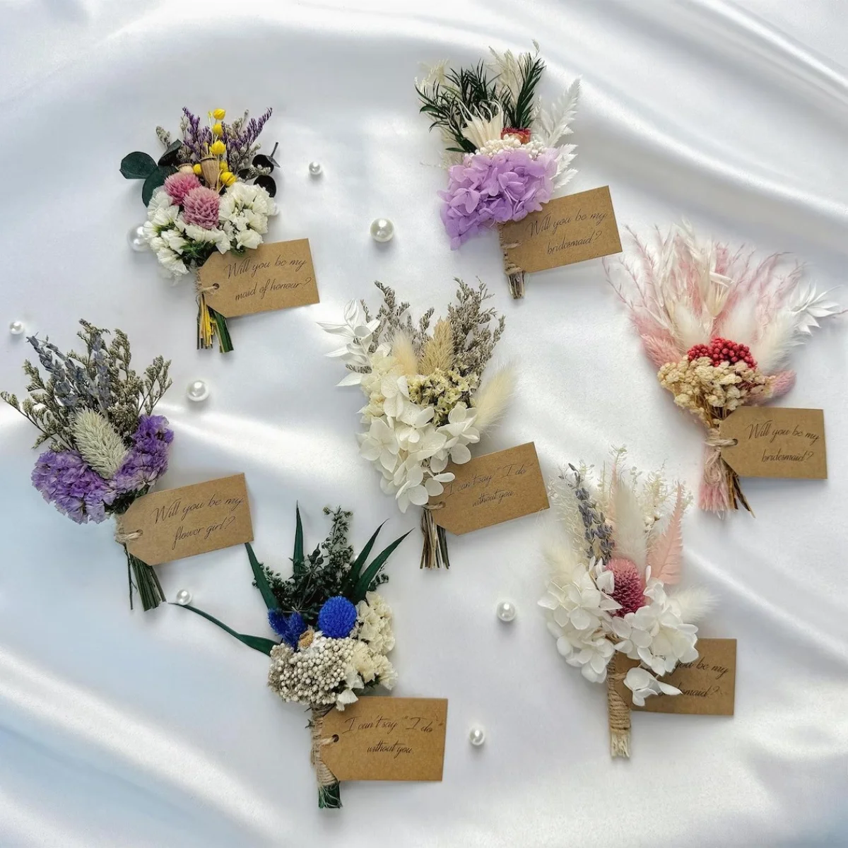 

Мини-букет из сушеных цветов, подарок для подружки невесты, свадебный и домашний декор, гортензия Pampas Posy