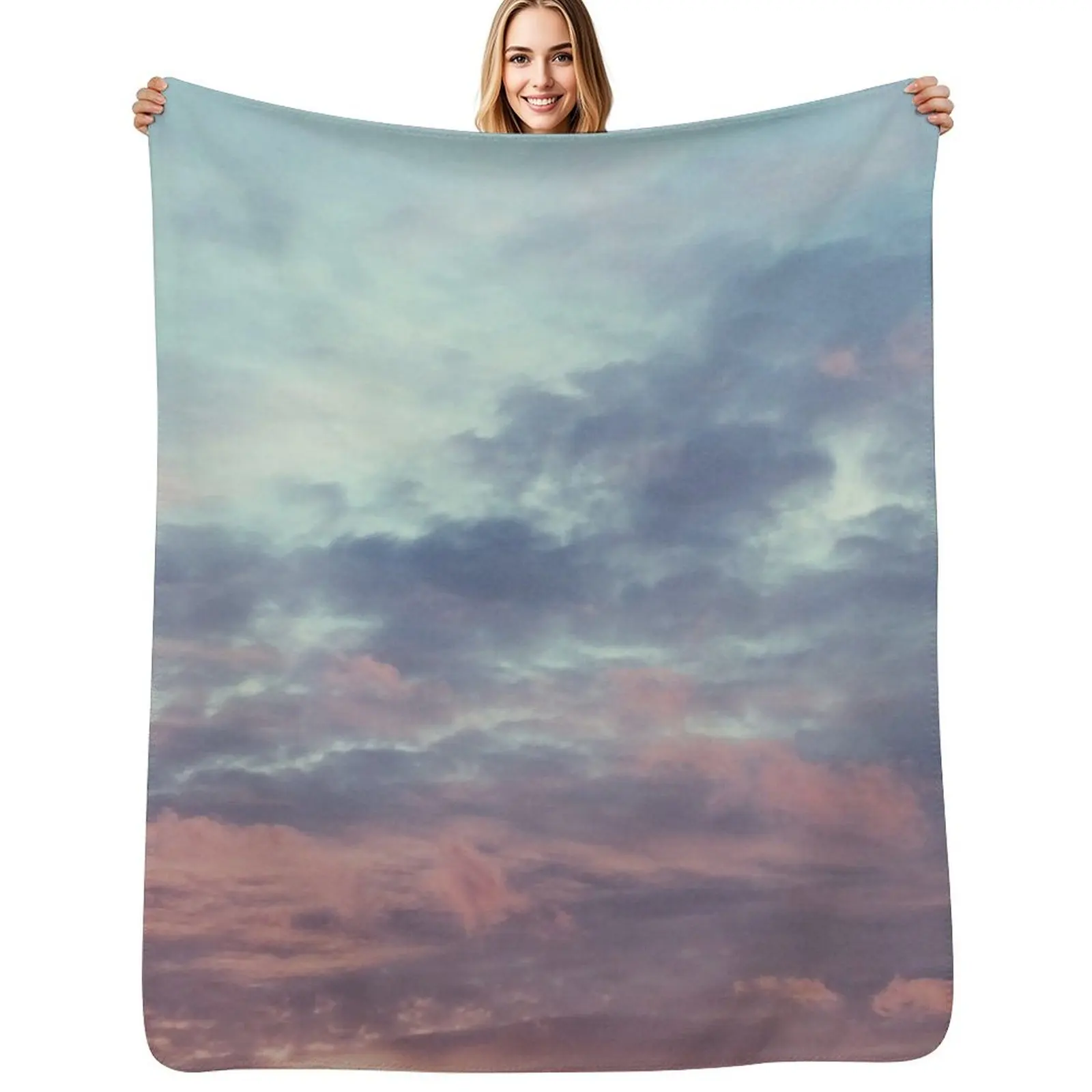 Pink Purple and Blue Summer Sunset Throw Blanket Soft Comfort Blanket for Reading Watching TV