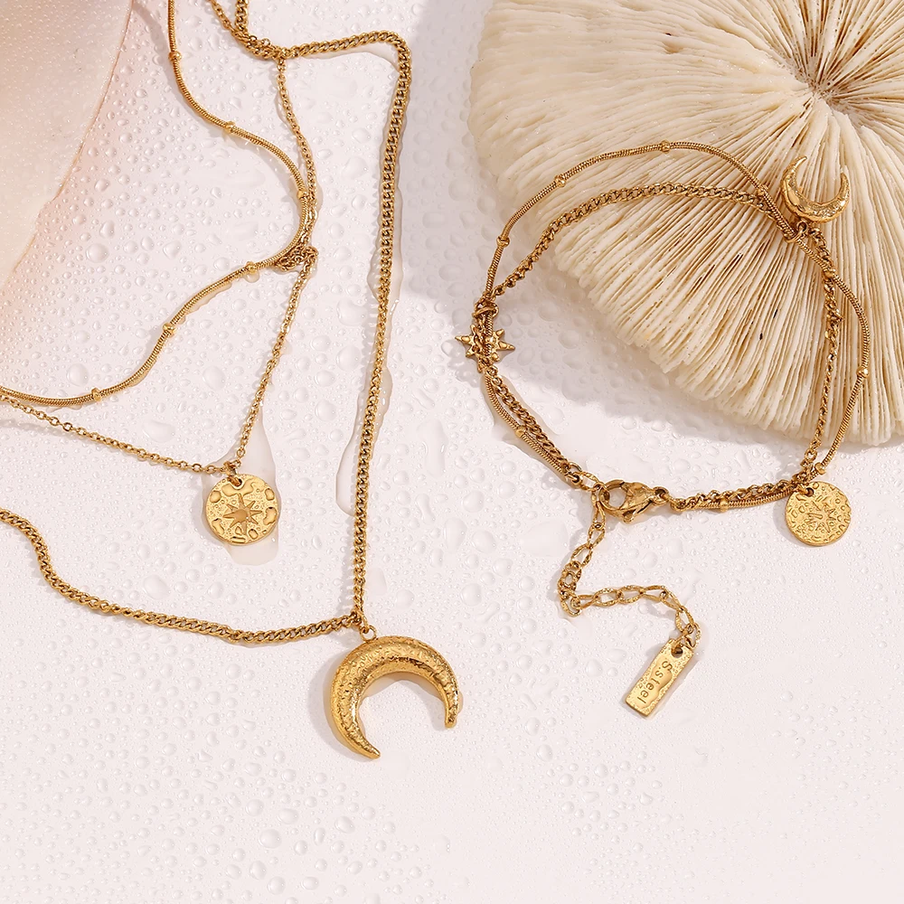 MamacitaSlay تصميم جديد طبقة مزدوجة سلسلة من الخرز القمر ستار الشمس سحر أساور بالجملة التيتانيوم الفولاذ المقاوم للصدأ المرأة المجوهرات #5