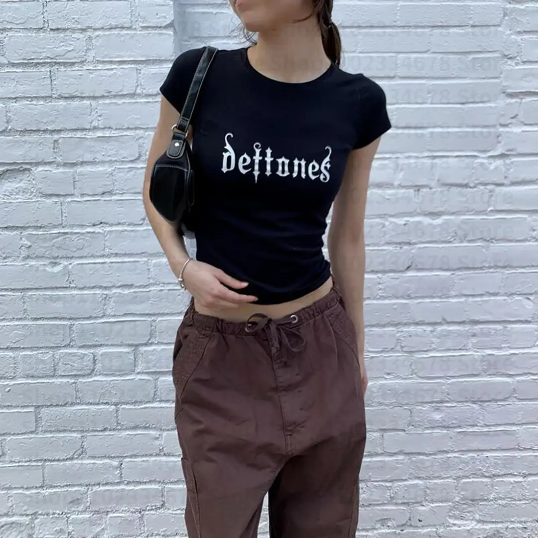 Streetwear Slim Aesthetic Letter Print Grunge Crop Tops Vintage Women's Crop Top Punk Y2k 2000s Clothes Gothic Emo Girl Baby Tee