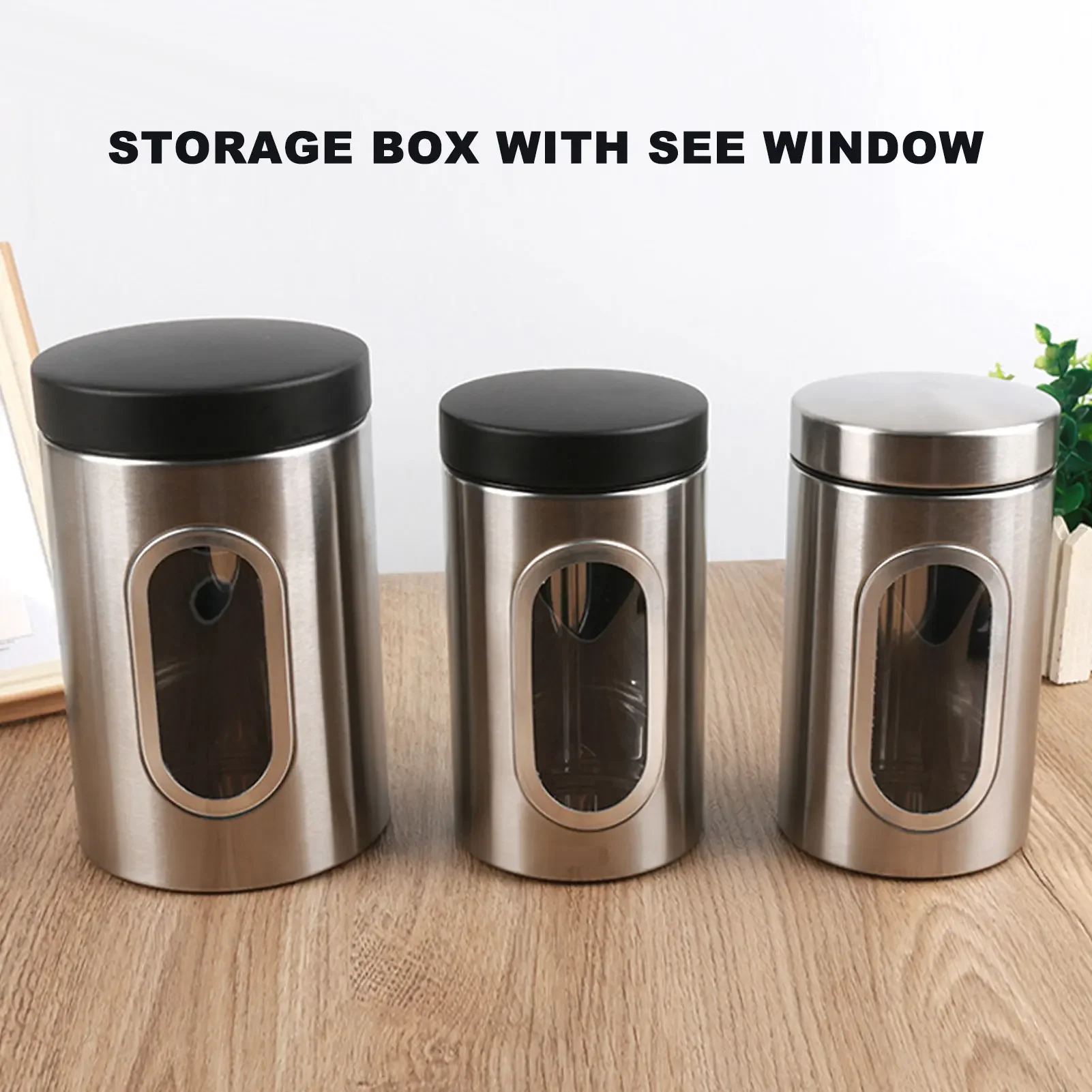 

3PCS Kitchen Canisters Set Kitchen Jars With See Window Airtight Coffee Container Tea Organizer Sugar Canister Home Bar Decor