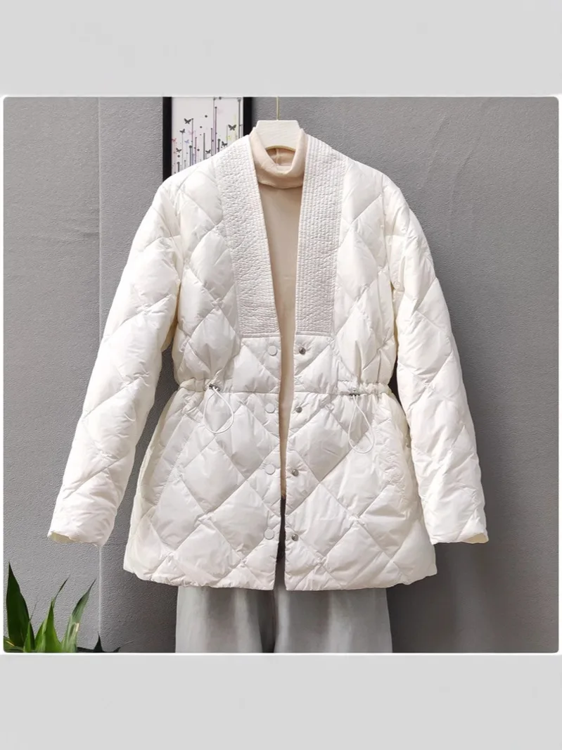 New autumn and winter thin down jacket for women white duck down short style small waist slim fit coat for women