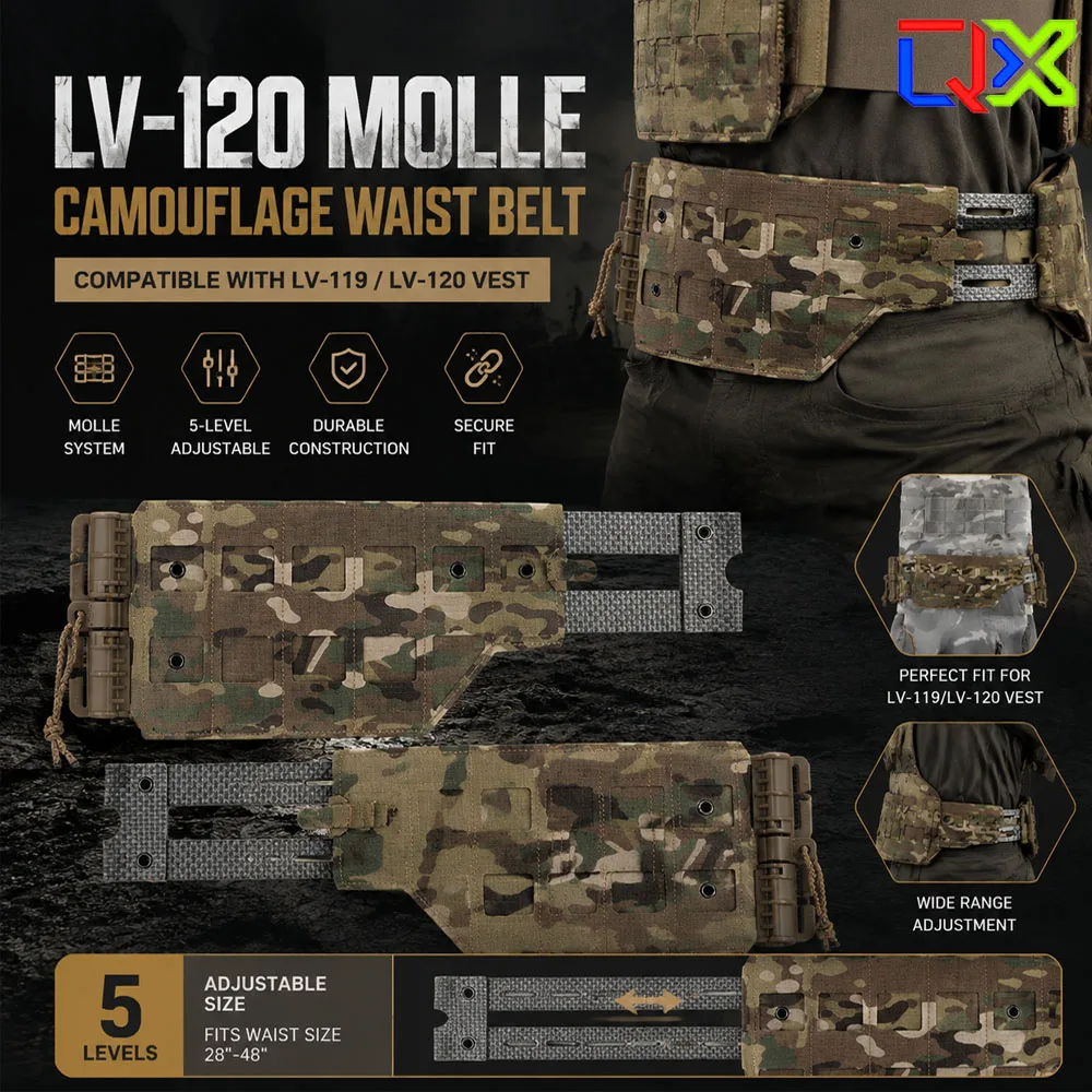 QX Tactical MOLLE Cummerbund for LV119 LV120 Vest Camo 5 Position Adjustable Tactical Side Belt Plate Carrier Gear