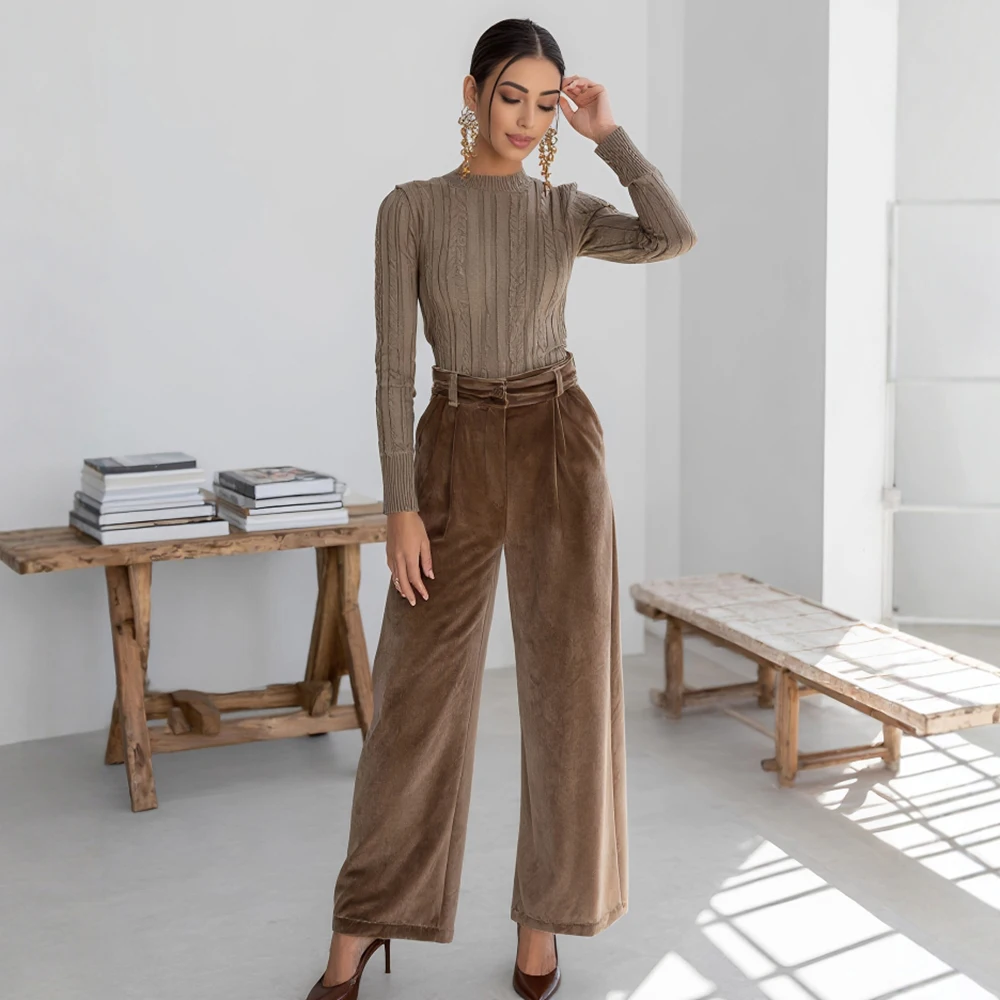 عارضة السراويل الساق مستقيمة كامل طول تناسب منتصف الخصر المرأة الخريف أزياء السراويل مريحة فضفاضة نمط لا الديكور #5