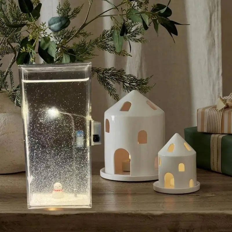 Cute Snow Scenery Night Light Warm Light Lamp Christmas Snow Scene Nightlight Bedroom Night Light Creative Table Decor ornaments