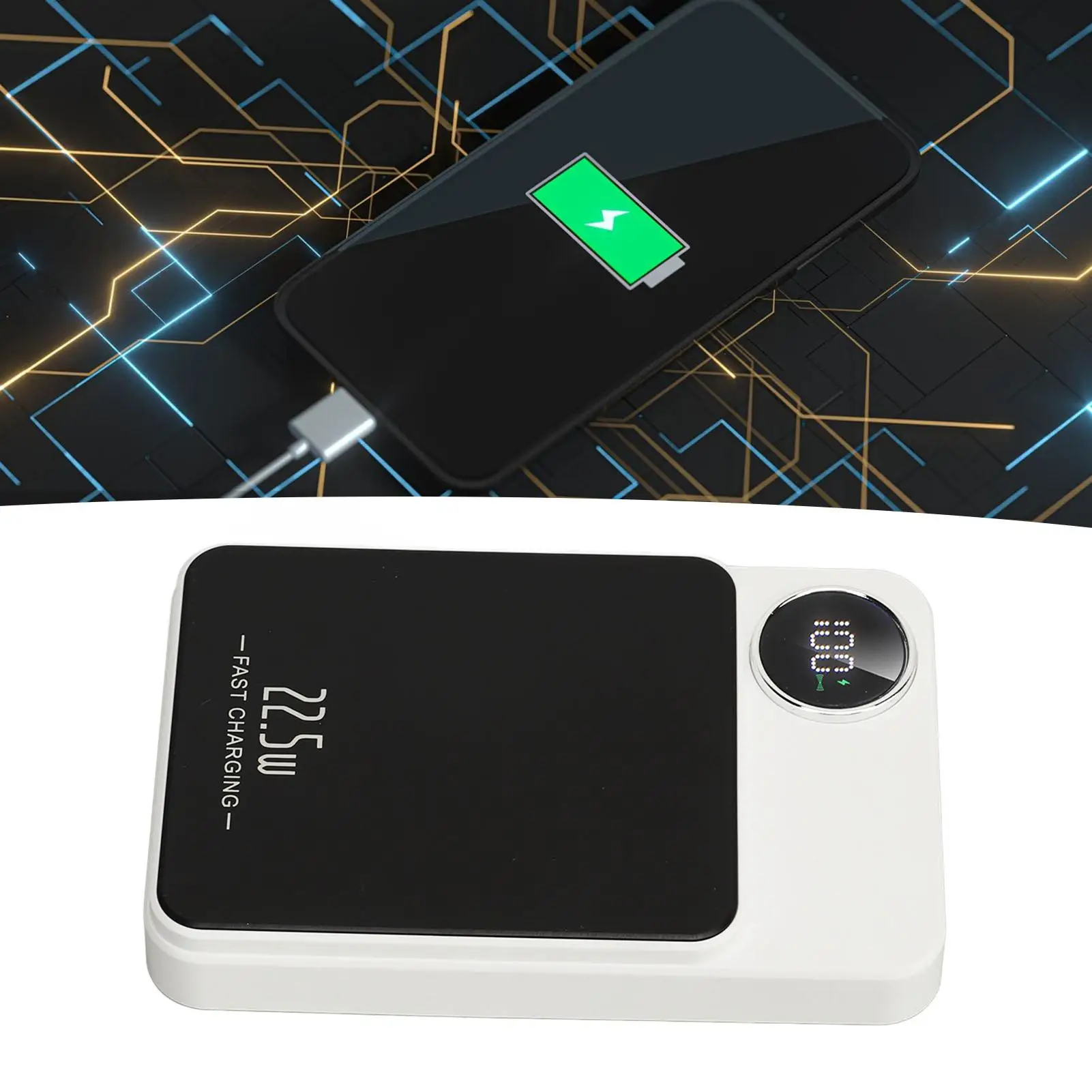 무선 휴대용 충전기 정확한 전력 디스플레이 내장 5000mah 배터리 자기 전원 은행 15W 흰색