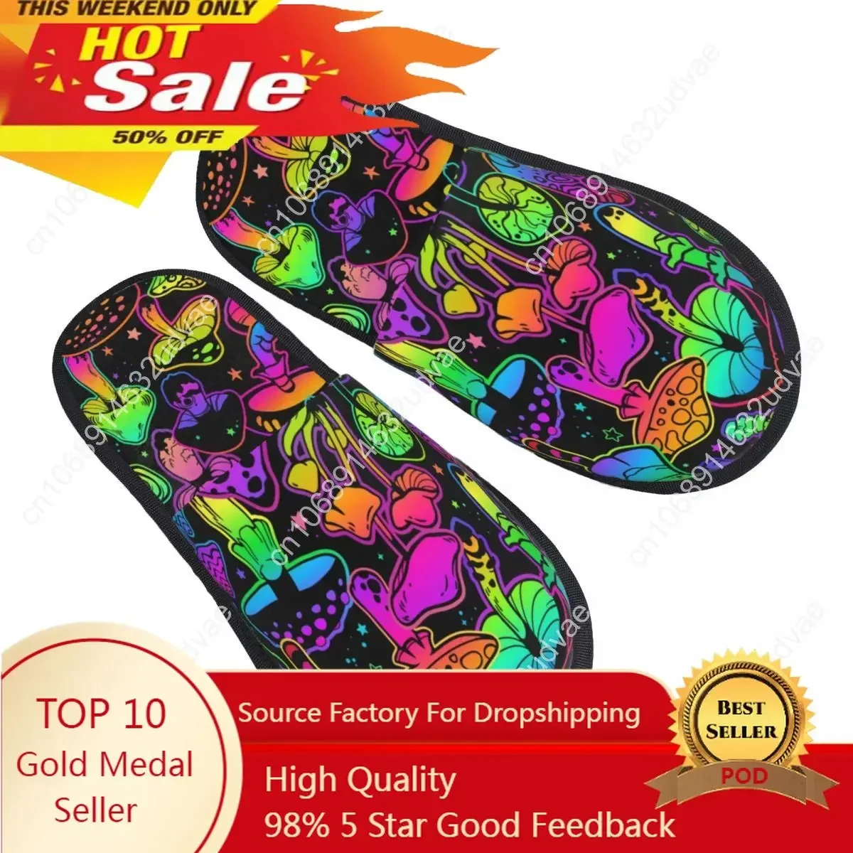 

Winter Women Men Non-Slip Flat Slippers Psychedelic Mushrooms Print Indoor Fur Soft Warm Shoes