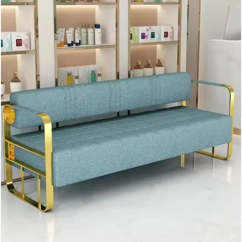 Stylish, comfortable and durable modern black leather upholstered frame beauty salon waiting bench