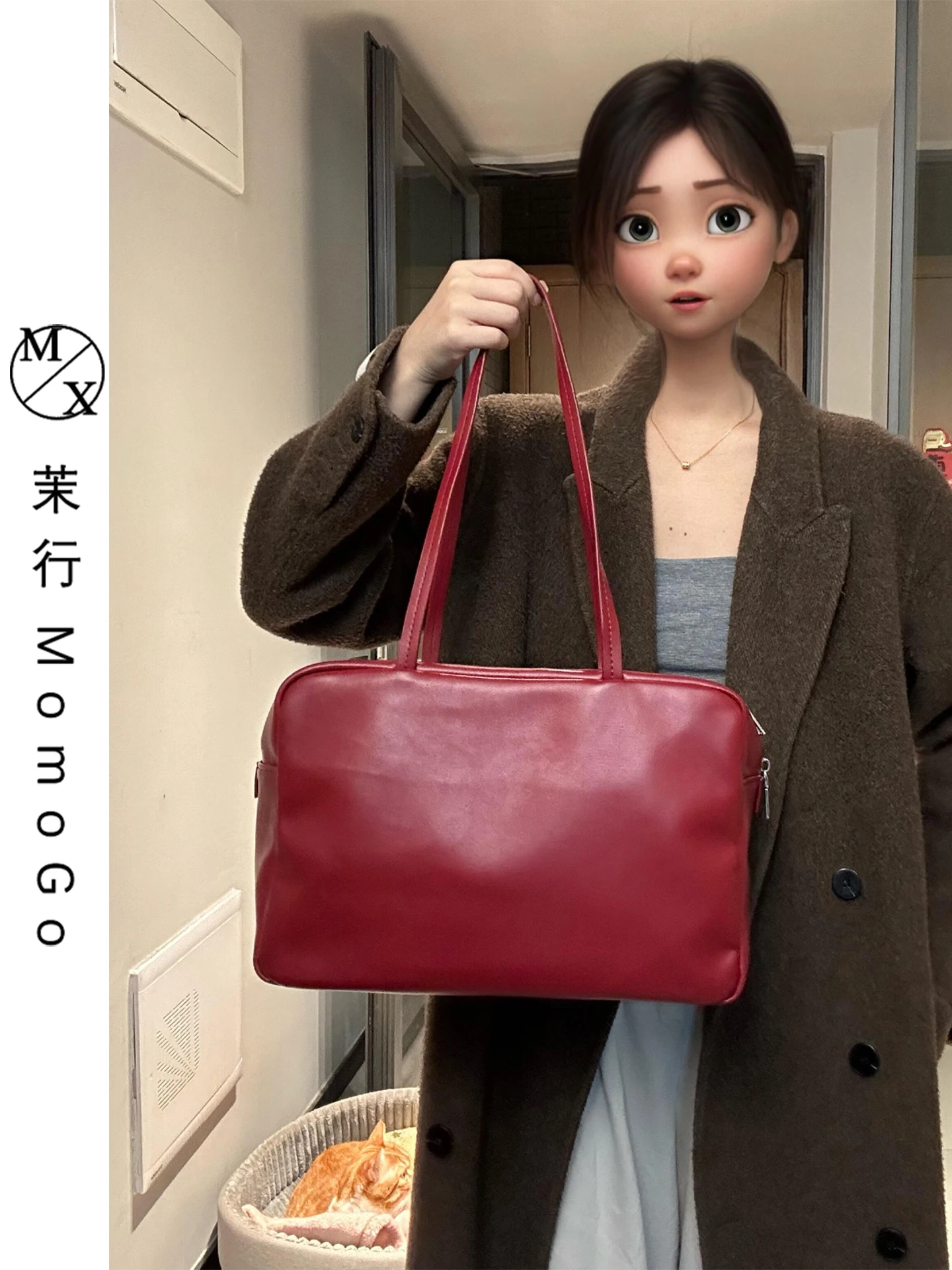 

Retro Red Bowling Bag Large Capaci Commuter oulder Bag for Women 2025 New Autumn Winter Underarm Bag Casual Simple Sle