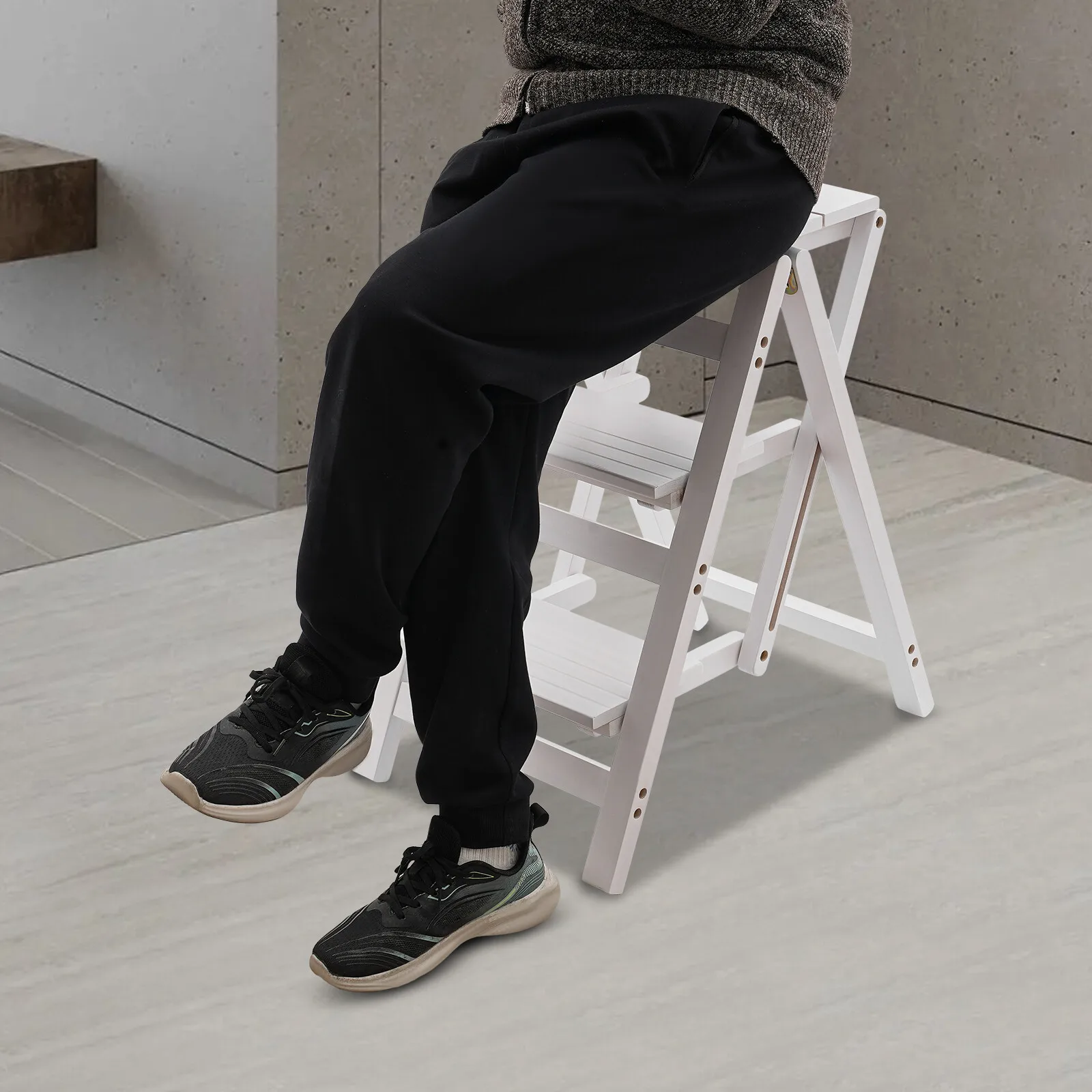 3-Steps مقعد قابل للطي سلم الصنوبر مقعد قابل للطي في غضون 100 كجم/220.46 رطل