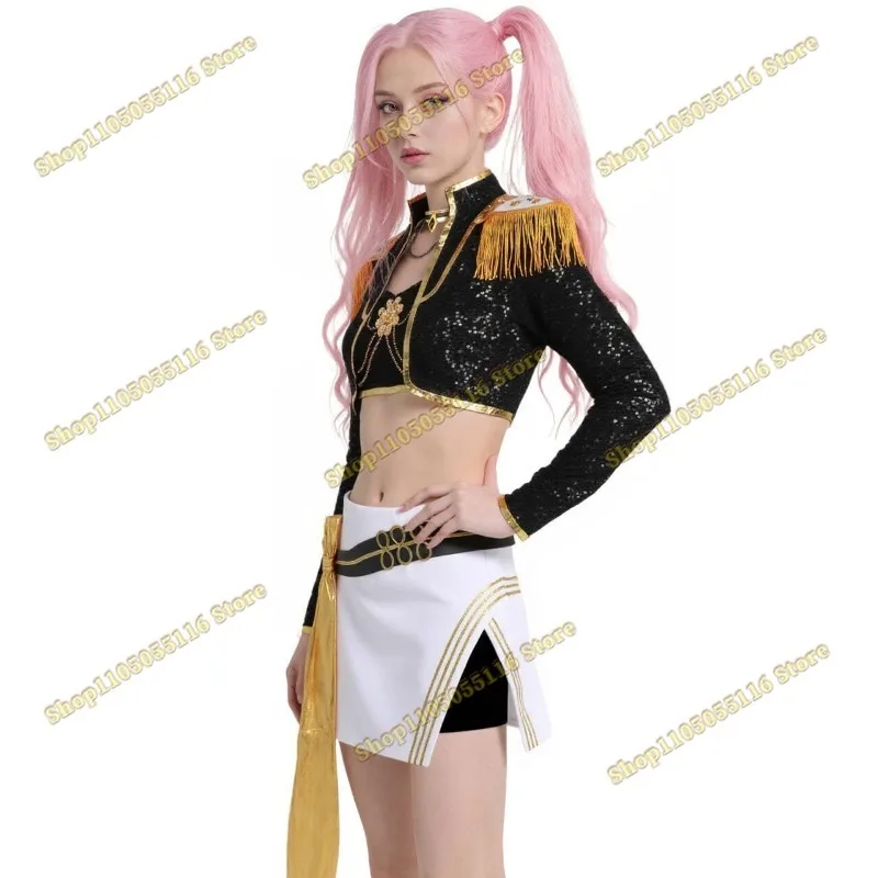 2025 Huntrix Kpop Demon Hunters Mira Cosplay Costume Wig Gold Stage Rumi Zoey Performance Costume Uniform Shiny Roleplay Outfit