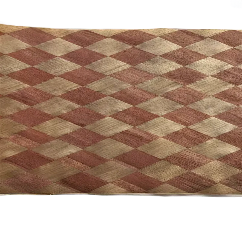 Natural Wood Braided Veneer Parquet with Fleece for Furniture Home Hotel Decor Block Rhombus Diamond0.2-0.3mm