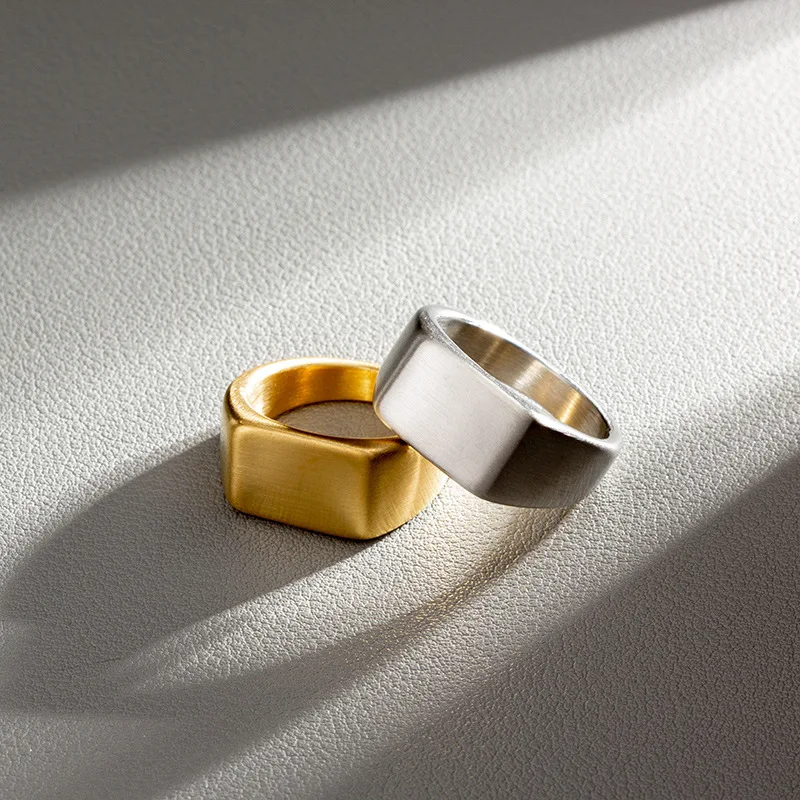 Stainless Steel Rectangular Signet Ring For Men Finger Waterproof Jewelry Accessories