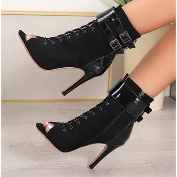 여성용 라틴 댄싱 스트리트 섹시 스틸레토, 빅 사이즈 힐, 파티 레이스업 부츠, 숙녀용 슬리피 밑창