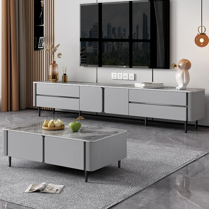

Luxury Wood Rock Slab Coffee Table TV Cabinet Combination Living Room Modern Simple Small Apartment Bedroom Floor Cabinet