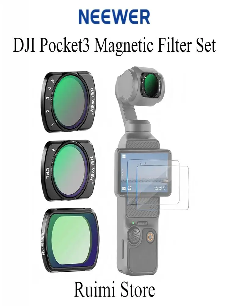 NEEWER Zestaw filtrów magnetycznych CPL/ND2-32/1/4 Black Diffusion/0.75x Wide Angle Lens/LPR do DJI Pocket 3 Pocket4 FL-B09/FL-43/FL-89 — zdjęcie produktu 7
