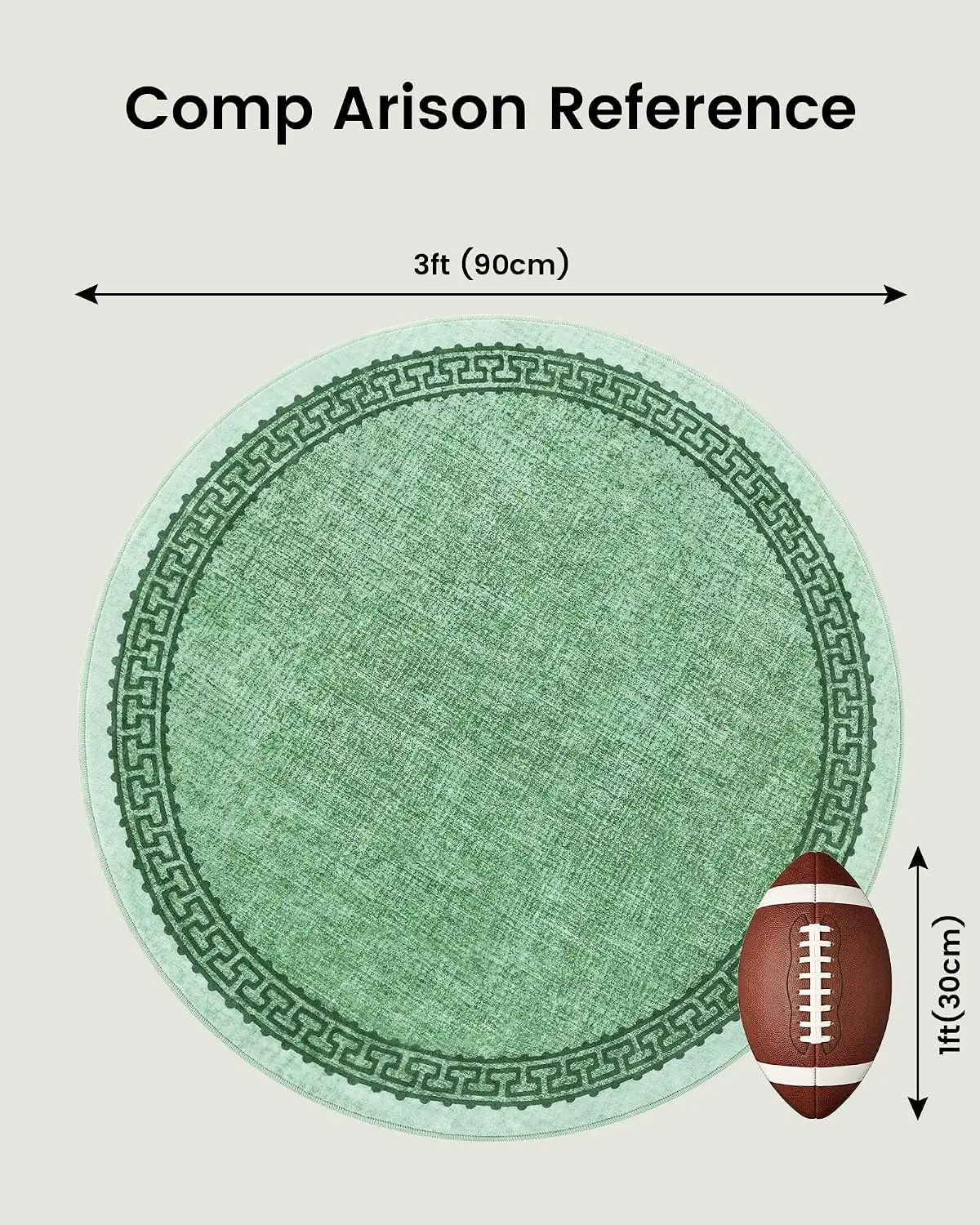 Round Green Polyester Area Rug Mat with Greek Key Pattern Design Soft Floor Carpet for Living Room Home Decor