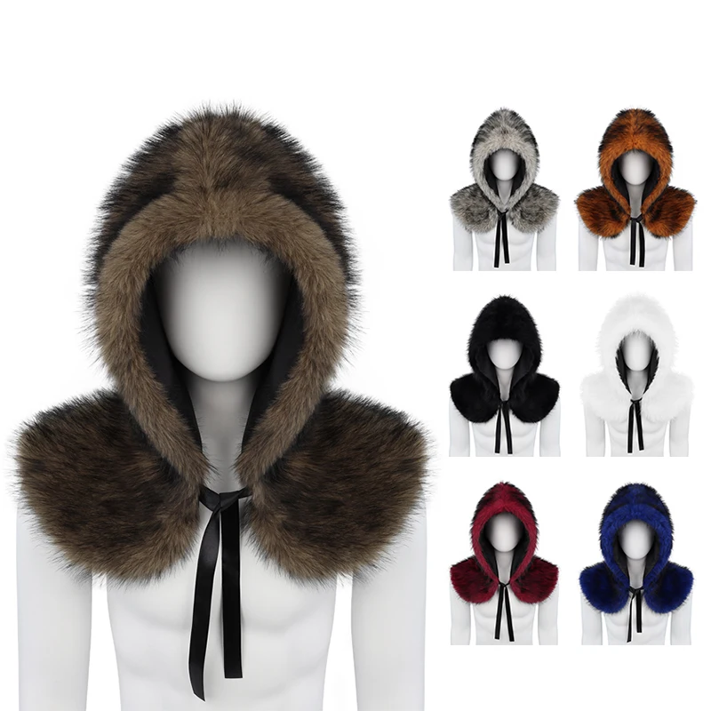 Men Women Medieval Hooded Cloak Viking Knight King Warrior Faux Fur Shawl Scarf Winter Renaissance Halloween Cosplay Costume