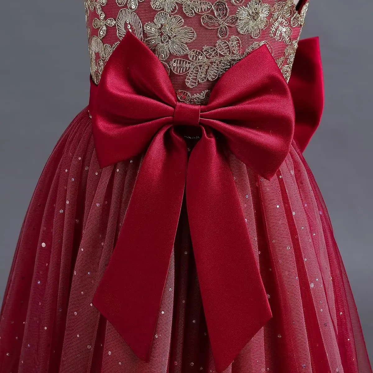 فستان زفاف فتاة الزهور فستان دانتيل مطرز، فستان التواصل، فستان الأميرة الجميلة للأطفال لحفلات أعياد الميلاد الرائعة