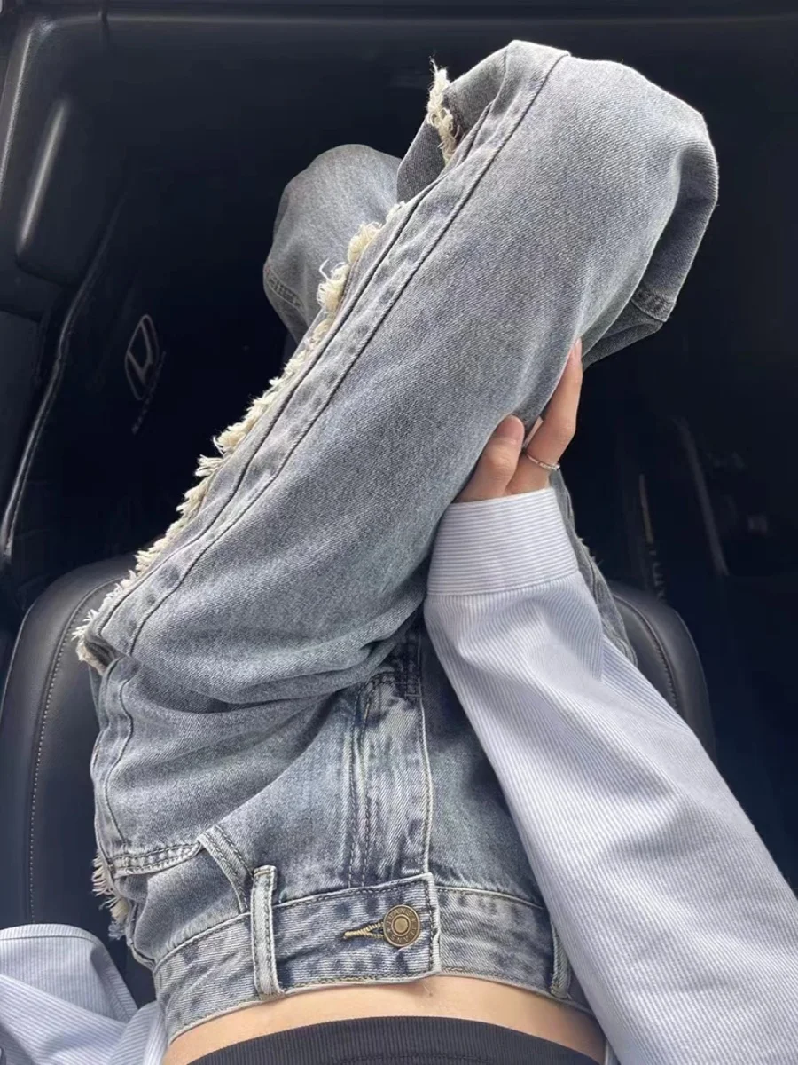 High Waist Slit Denim Jeans Women's Spring Autumn Winter Design Sense plus Size Micro Plump Sister Straight Leg Floor Length ...