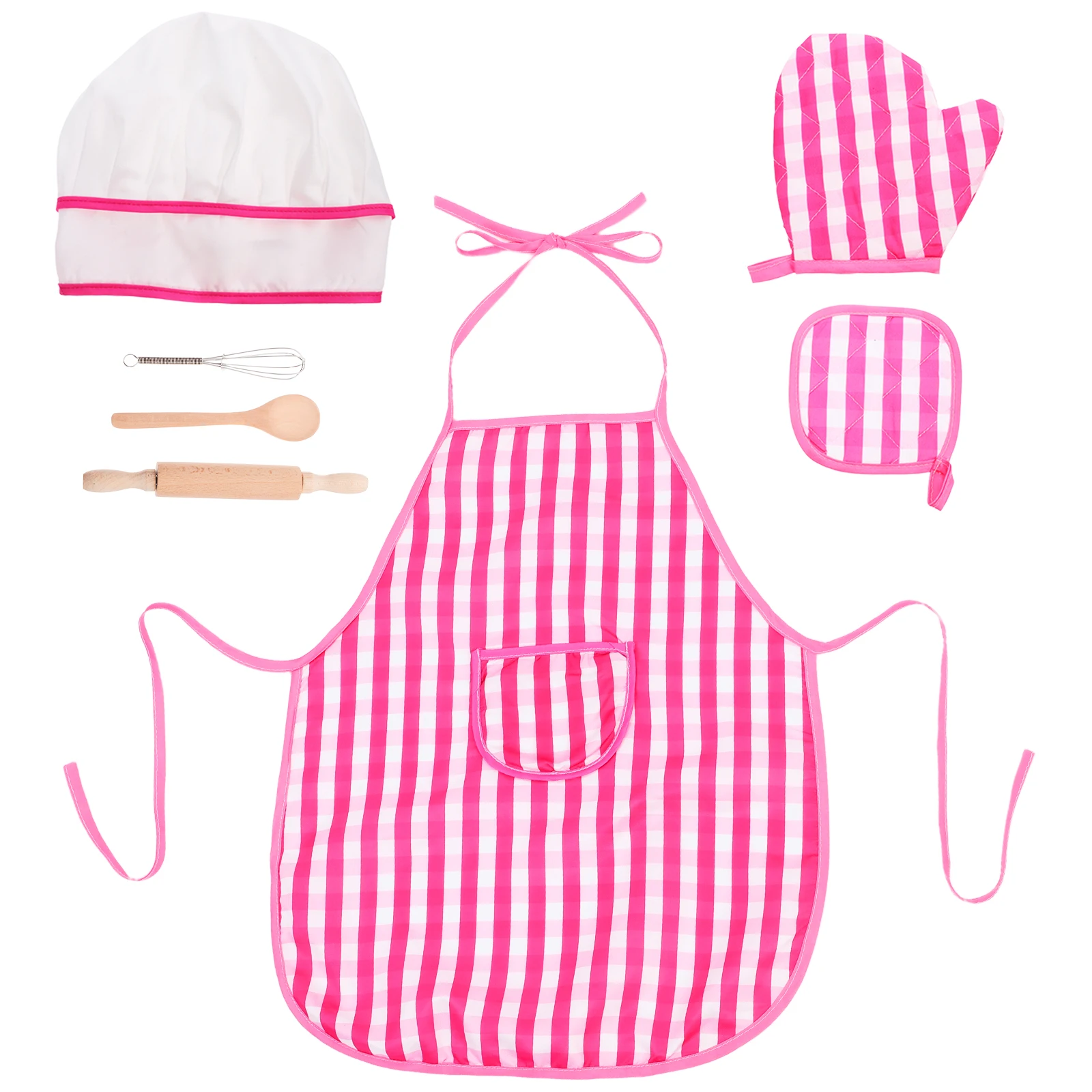 

Kids Apron Baking Supplies Cooking Service Pink Wood Tools Kitchen Kids Educational Fun Play Realistic Utensils