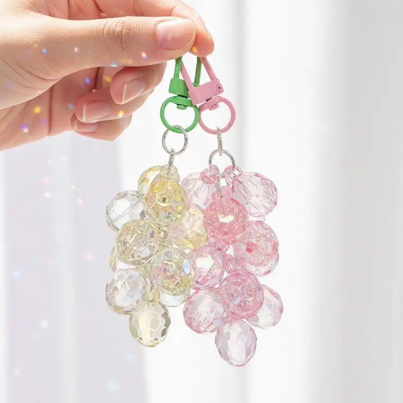 Iridescent Acrylic Grape Keychain With Shiny Faceted Beads Sturdy Clasp For Backpack Purse Decoration And Gifting
