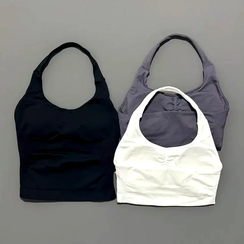 Gym Sports Top Women Seamless Yoga Tank Longline Strappy Top Open Back Bra Sportswear Gym Clothing Running Workout Halter view 5