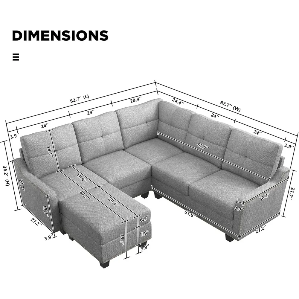 Convertible Sectional Sofa with Storage Ottoman L Shaped Couch for Small Apartment Reversible Sectional Sofa for Living Room