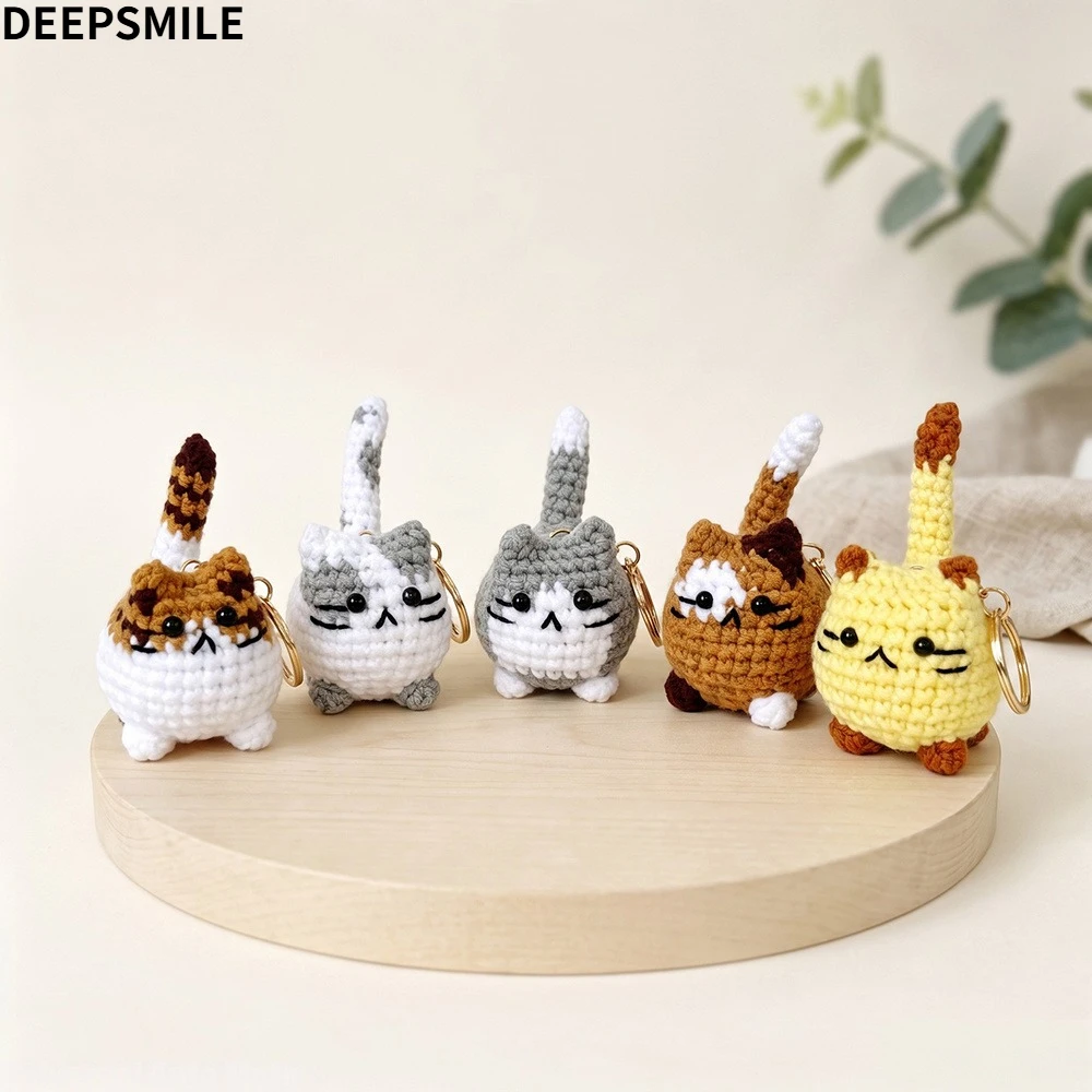 Multi-color Handmaking Crochet Kitten Keyrings Knitting Cartoon Handwoven Cat Pendant Kawaii Animal Cat Key Chain Backpack New